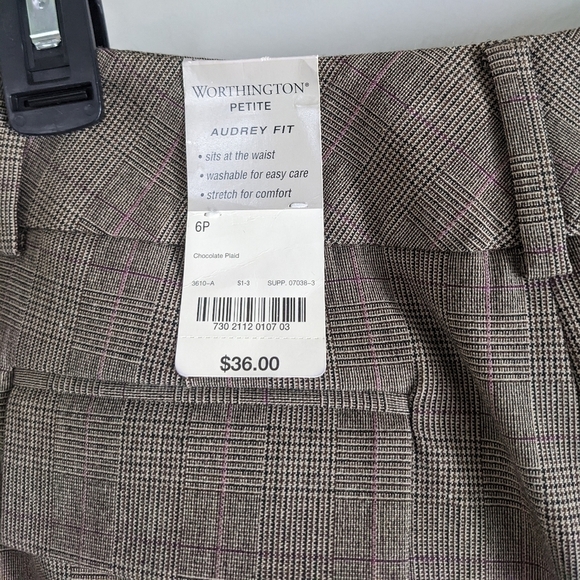 WORTHINGTON Tan Plaid Audrey fit Petite Stretch Trousers 6 NWT - Picture 10 of 11